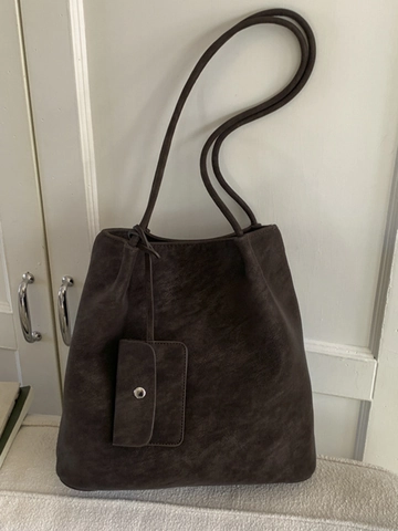 Borsa Tote Vintage di Grande Capacità Per Donna Minimalista in Pelle PU Borsa a Tracolla Per Pendolari Con Piccola Pochette
