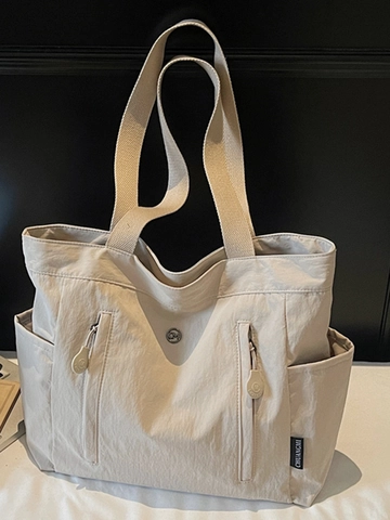 Bolso Tote de Lona de Gran Capacidad Para Mujer Color Sólido Estilo Urbano Simple Bolso de Hombro Moda Bolso de Mano
