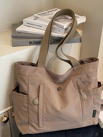 Bolso Tote de Lona de Gran Capacidad Para Mujer Color Sólido Estilo Urbano Simple Bolso de Hombro Moda Bolso de Mano
