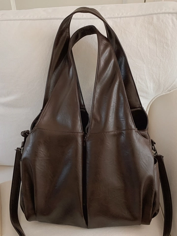 Bolso Tote de Cuero PU Retro de Nicho para Mujer Gran Capacidad Bolso de Hombro Retro Con Correa Ajustable Moda Viaje Diario