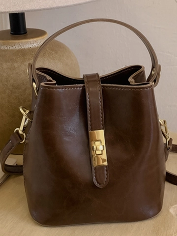 Dames Retro PU Leer Emmer Tas Minimalistische Handtas Crossbody Schoudertas Met Gouden Slot Voor Dagelijkse Mode