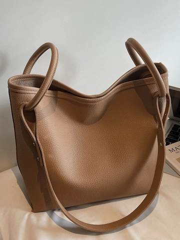 Bolso de Hombro Minimalista de Cuero PU para Mujer Grano de Guijarro Retro Bolso Tote de Gran Capacidad