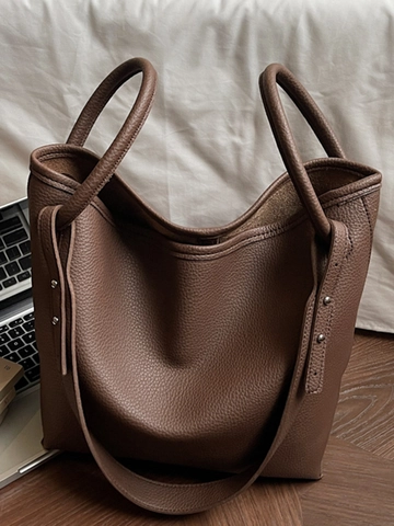 Minimalistische Dames PU Leer Kiezelnerf Schoudertas Retro Grote Capaciteit Emmer Tote Tas Urban Crossbody Handtas