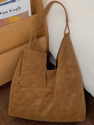 Damen PU Wildleder-Optik Tote Bag Große Kapazität Minimalistisch Hobo Schultertasche Mit Sub-Bag Commuter Vintage Satchel