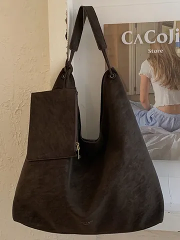 Damen PU Wildleder-Optik Tote Bag Große Kapazität Minimalistisch Hobo Schultertasche Mit Sub-Bag Commuter Vintage Satchel
