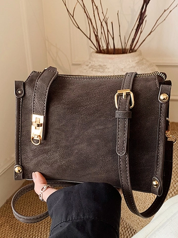 Retro PU Leder Kleine Quadratische Schultertasche Für Damen Mode Umhängetasche Mit Metallschloss Niete Urban Einfach Stil