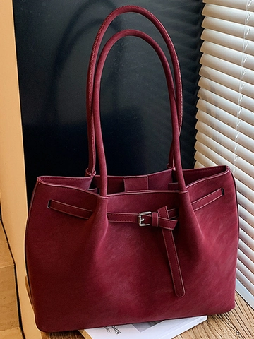 Vintage Dames Grote Capaciteit PU-Lederen Tote Bag Winter Mode Contrast Stiksel Schoudertas Forenzen Handtas