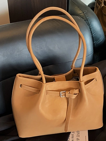 Vintage Dames Grote Capaciteit PU-Lederen Tote Bag Winter Mode Contrast Stiksel Schoudertas Forenzen Handtas