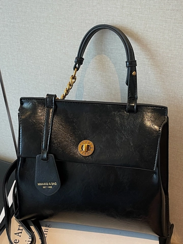 Vintage PU Leather Backpack Women Fashion School Bag Metal Lock Stitching Details Travel Daily Use Retro Rucksack