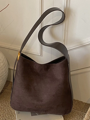 Faux Suede Large Capacity Commuter Tote Bag For Women Minimalist Solid Color Shoulder Bag Hobo Bag Soft Handbag