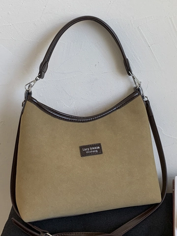 Women Retro Large Capacity PU Shoulder Bag Suede Texture Minimalist Urban Hobo Tote Bag Daily Commuter Fashion Square Bag