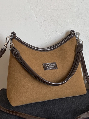 Women Retro Large Capacity PU Shoulder Bag Suede Texture Minimalist Urban Hobo Tote Bag Daily Commuter Fashion Square Bag
