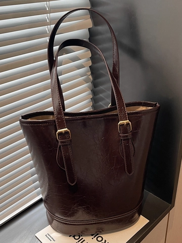 Bolso Tote de Cuero PU Retro de Moda para Mujer Bolso de Hombro de Gran Capacidad Bolso de Axila Brillante Minimalista Urbano