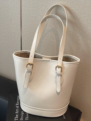 Bolso Tote de Cuero PU Retro de Moda para Mujer Bolso de Hombro de Gran Capacidad Bolso de Axila Brillante Minimalista Urbano