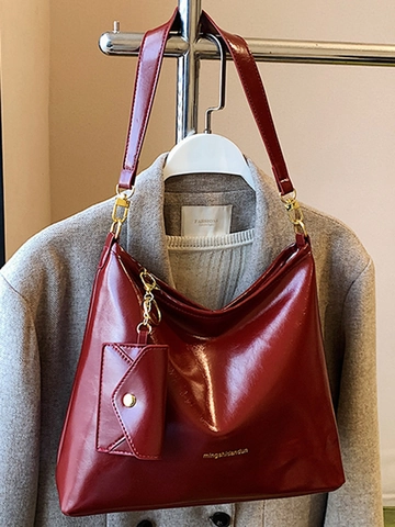 Dames Grote Capaciteit Retro Tote Tas Hoogglans PU Leer Hobo Tas Met Kleine Pouch Goud Hardware Commuter Schoudertas