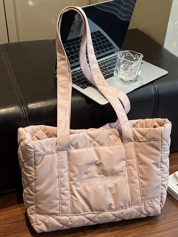 Bolso Tote Acolchado de Moda para Mujer Gran Capacidad Bolso de Hombro Puffer Bordado Bolso de Compras Diario
