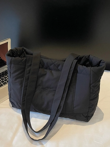 Bolso Tote Acolchado de Moda para Mujer Gran Capacidad Bolso de Hombro Puffer Bordado Bolso de Compras Diario