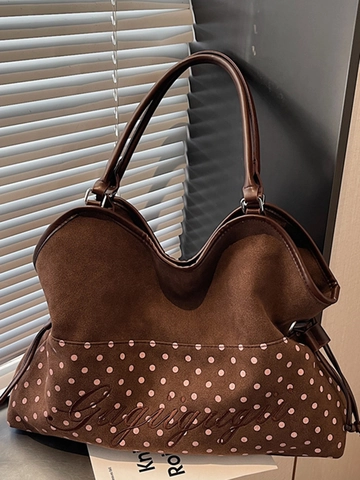 Damen Große Kapazität Wildleder Tragetasche Einfache Lässige Leoparden Stern Punktmuster Schultertasche Mode Handtasche