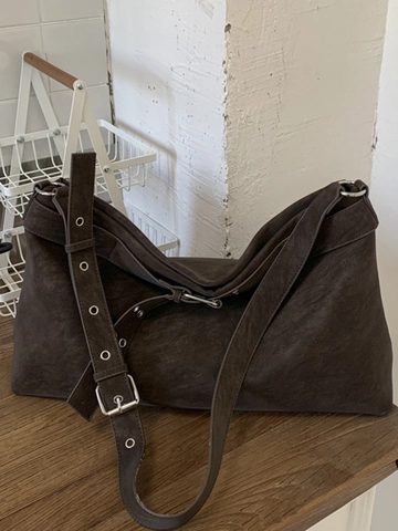 Bolso de Hombro de PU de Gran Capacidad para Mujer Minimalista Retro Aspecto de Ante Tote Bag Con Correa Ajustable