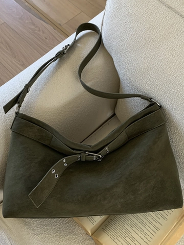 Bolso de Hombro de PU de Gran Capacidad para Mujer Minimalista Retro Aspecto de Ante Tote Bag Con Correa Ajustable