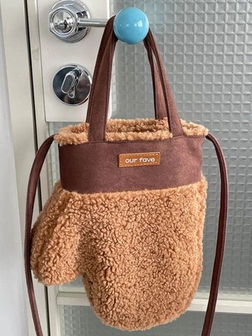 Creative Mitten Shape Plush Crossbody Bag For Women Winter Faux Lamb Wool Shoulder Bag Soft Fuzzy Handbag Christmas Gift