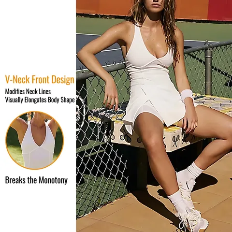 V-Ausschnitt Damen Tennis Kleid Mit Integrierter Shorts Gekreuzter Rücken Ärmellos Sportkleid Für Badminton Gym Workout Sport
