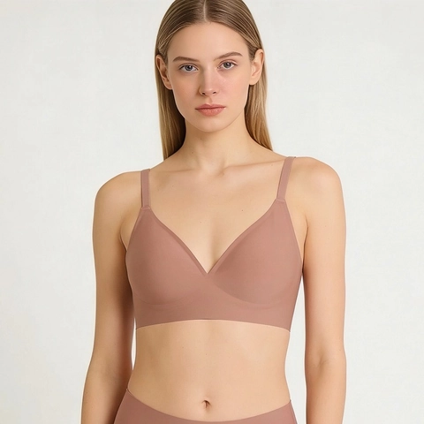 Women's Seamless Wireless Bra Thin Cup Nylon Comfort Bralette Lift Support V Neck Adjustable Straps Everyday Active Wear