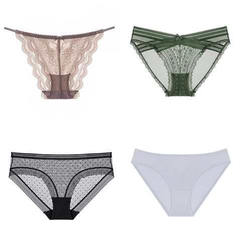 Lace Panties Women Breathable Hollow Out Low Waist Briefs Cotton Crotch Thong Floral Embroidery Sexy Lingerie For Lady Daily