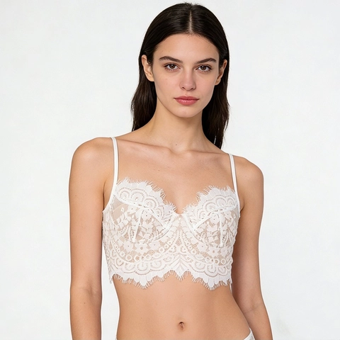 Reggiseno Bustier in Pizzo Stile Francese per Donna Schiena Scoperta a U Push Up Con Ferretto Sottile Imbottito Lingerie