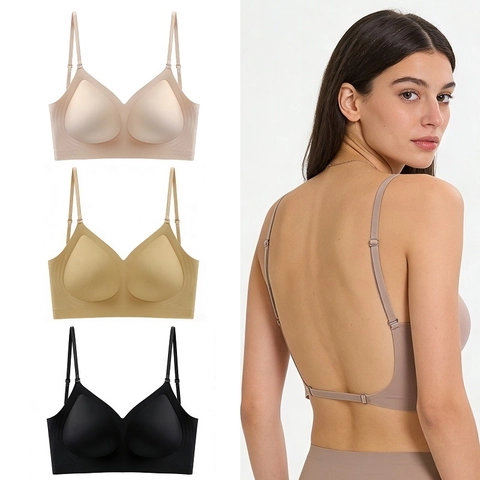 Reggiseno Senza Cuciture a Schiena Scoperta Donna Nylon Spalline Multiposizione Reggiseno a U Invisibile Stile Francese Senza Ferretto