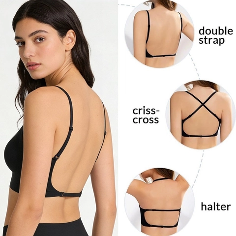Reggiseno Senza Cuciture a Schiena Scoperta Donna Nylon Spalline Multiposizione Reggiseno a U Invisibile Stile Francese Senza Ferretto