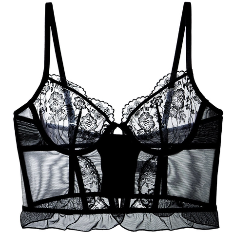 Sexy Spitze Bustier Korsett BH Für Damen Französischer Stil Ultradünn Floral Stickerei Mesh Transparent Crop Top Mit Fischgräten