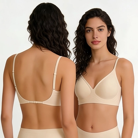 Damen Nahtloser BH Ohne Bügel Tiefer Rückenausschnitt Sexy Lingerie Geleestreifen-Unterstützung Dünne Verstellbare Träger Nylon BH