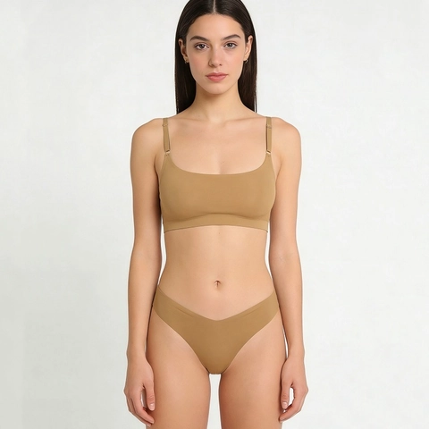 Ensemble Soutien Gorge et String Ultra Fin Sans Couture Femmes Bretelles Réglables Col en U Ensemble Lingerie en Nylon