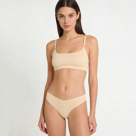 Ensemble Soutien Gorge et String Ultra Fin Sans Couture Femmes Bretelles Réglables Col en U Ensemble Lingerie en Nylon