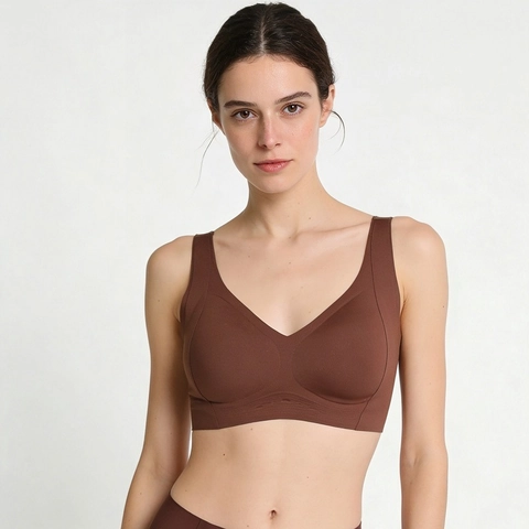 Sujetador Sin Costuras para Mujer Soporte Suave Copa Moldeada Delgada Espalda en U Push Up Lencería Color Sólido Nailon