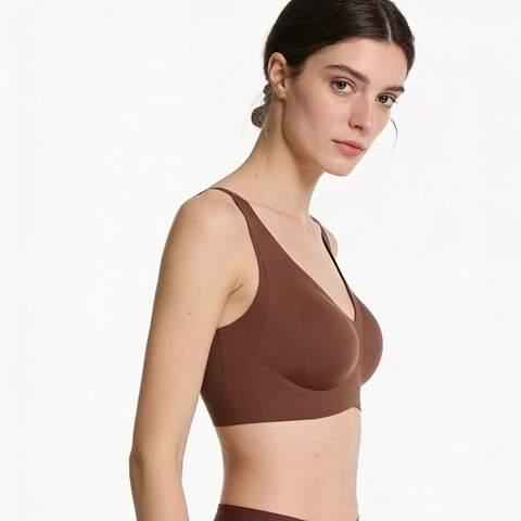 Sujetador Sin Costuras para Mujer Soporte Suave Copa Moldeada Delgada Espalda en U Push Up Lencería Color Sólido Nailon
