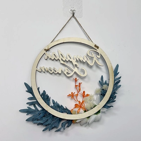 Ghirlanda in Legno Ramadan Kareem da Appendere alla Parete Con Fiori Artificiali Segno Rotondo Eid Mubarak per Decorazione Casa