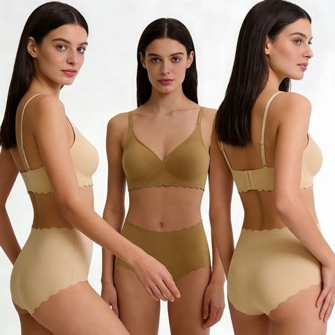 Damen Nahtloses BH-Set Wellenkante Drahtlos Weiche Unterstützung Nylon Lingerie-Set Komfortable Unterwäsche
