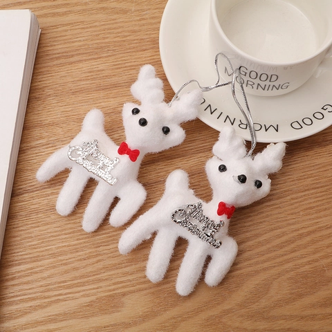 White Foam Reindeer Christmas Hanging Ornament Plush Deer Figurine With Red Bowknot For Christmas Tree Window Home Decor