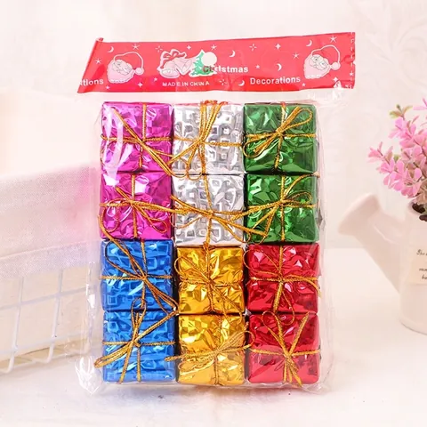 Decorazioni Appese per Albero di Natale Mini Scatola Regalo Ornamenti Cubo Avvolto in Lamina Multicolore per Vetrina Natale Festa