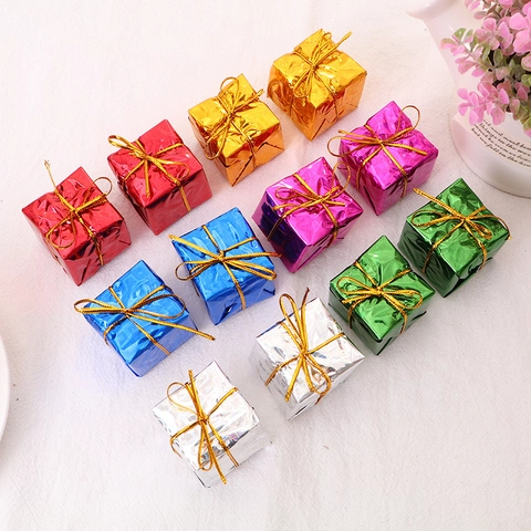 Decorazioni Appese per Albero di Natale Mini Scatola Regalo Ornamenti Cubo Avvolto in Lamina Multicolore per Vetrina Natale Festa