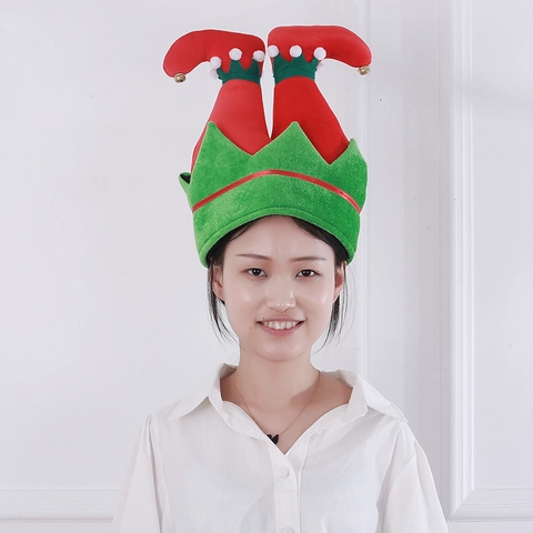 Cappelli a Forma di Gamba di Elfo di Natale Novità Cappello per Feste in Costume per Adulti Bambini Rosso Verde a Righe Peluche Decorazione