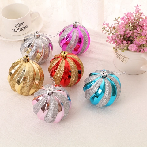 Palle di Natale a Spirale Dipinte a Mano in Plastica Glitter Galvanizzate Decorazioni da Appendere per Albero di Natale