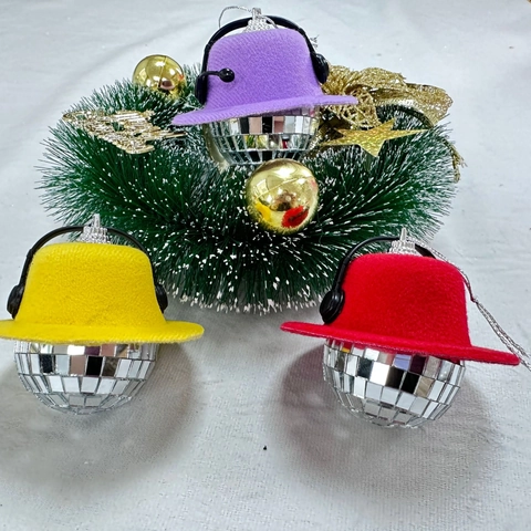 Creativo Ornamento Sospeso Palla Disco Con Cappello in Feltro Cuffie Superficie Specchio Palla Decorativa Per Natale Compleanno Festa Regalo