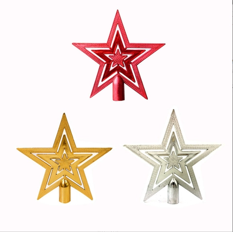 Kerstboomtop Ster Kunststof Holle Glitter Vijfpuntige Ster Ornament Goud Zilver Rood Boomtop Vakantie Decoratie