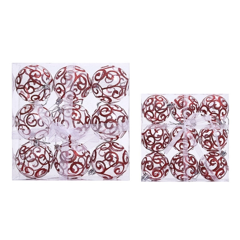 Set di 9 Palle di Natale in Plastica Trasparente Motivo a Spirale Glitterato Dipinte a Mano Decorazioni per Albero Festa Casa