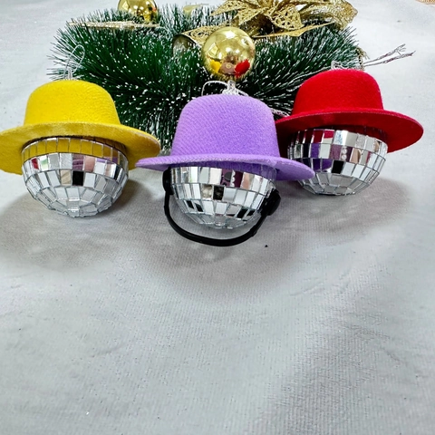 Creativo Ornamento Sospeso Palla Disco Con Cappello in Feltro Cuffie Superficie Specchio Palla Decorativa Per Natale Compleanno Festa Regalo
