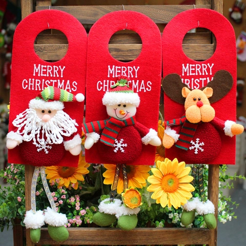 Décorations de Suspension de Porte Joyeux Noël en Feutre Père Noël Bonhomme de Neige Renne Pendentif en Peluche pour Sapin de Noël Fenêtre Maison