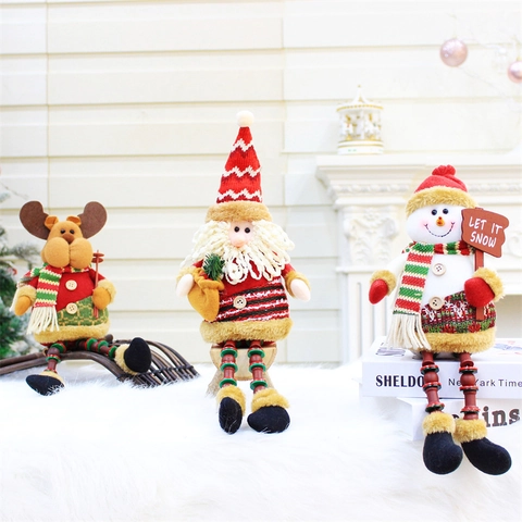 Europäische Weihnachts Plüschpuppe Ornament Langes Perlenbein Weihnachtsmann Schneemann Rentier Figur Festliche Deko Geschenk